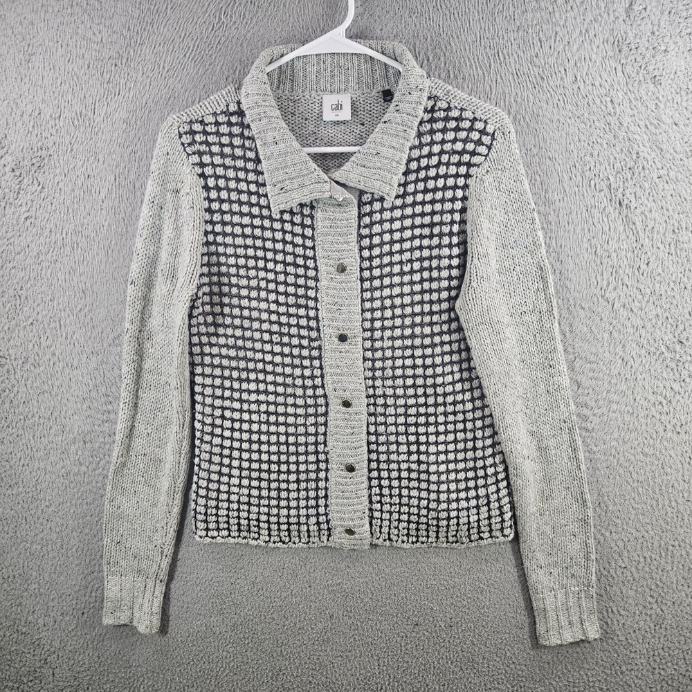 Cabi Gray Marl Knit Button Front Cardigan Sweater Womens Small